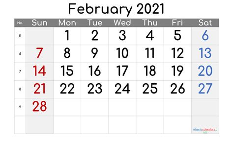Feb 2021 Printable Calendar